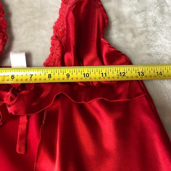 Red Satin Baby Doll Chemise Tie Front Size Small/Medium - Picture 6 of 9
